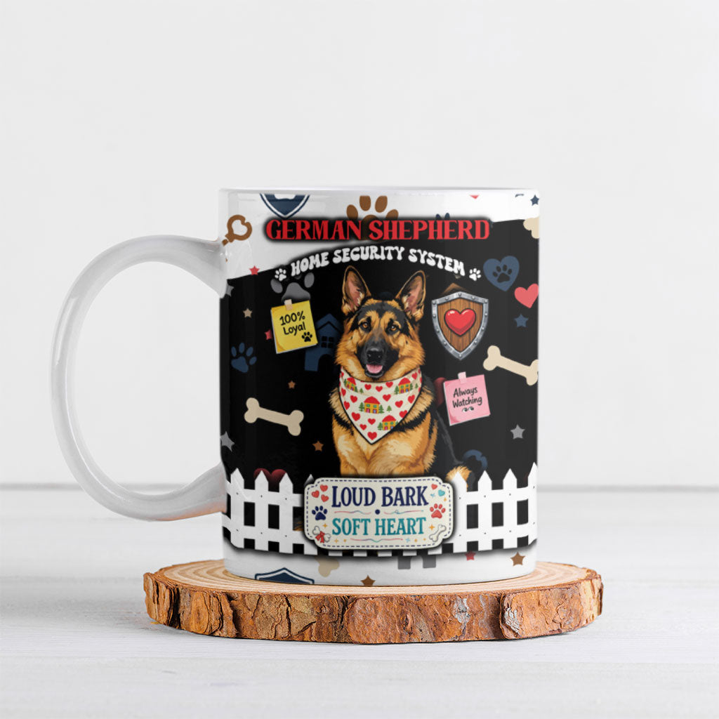 German Shepherd Home Security With A Heart Ceramic Mug Officer Loyal Guard Dog Best Friend Mascot