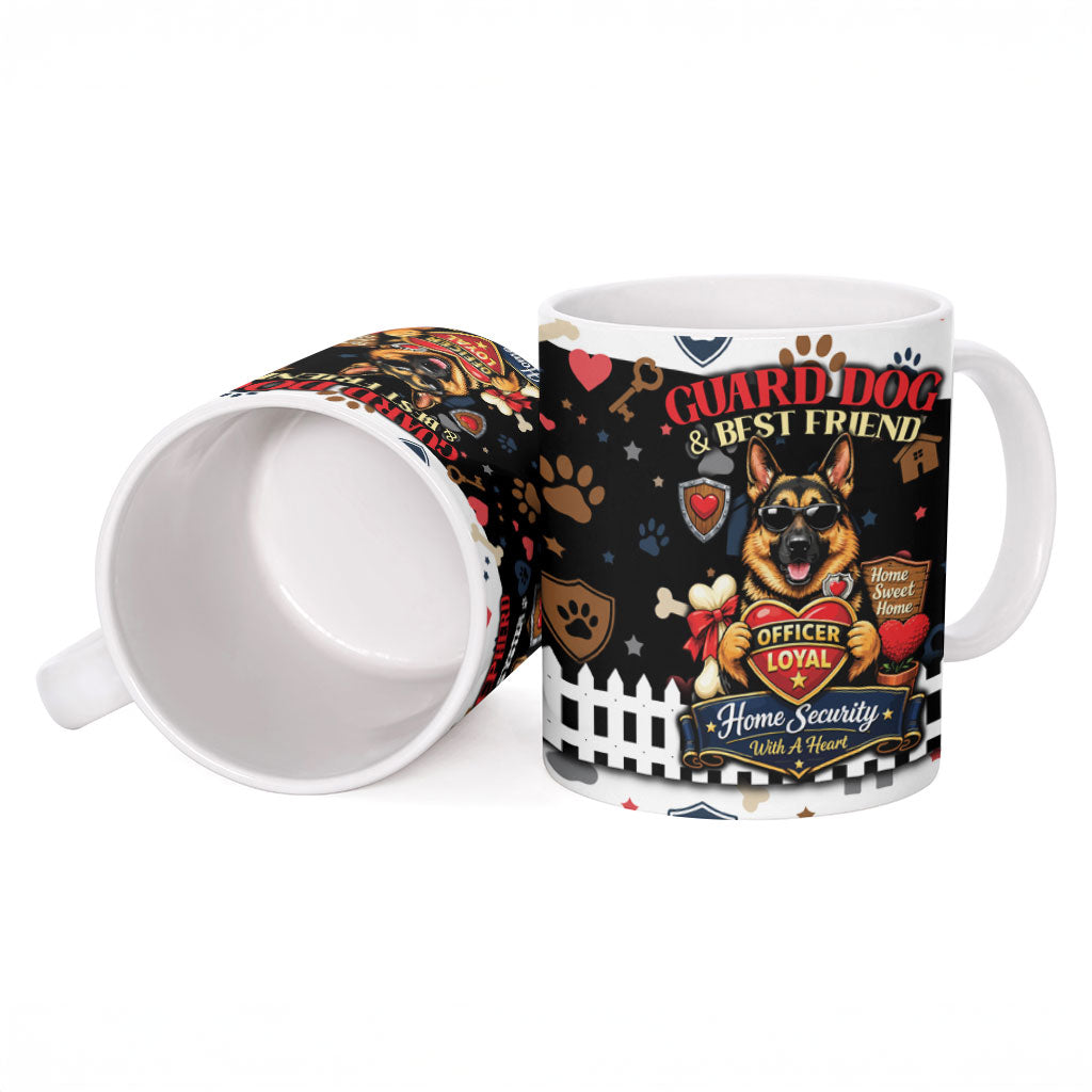 German Shepherd Home Security With A Heart Ceramic Mug Officer Loyal Guard Dog Best Friend Mascot
