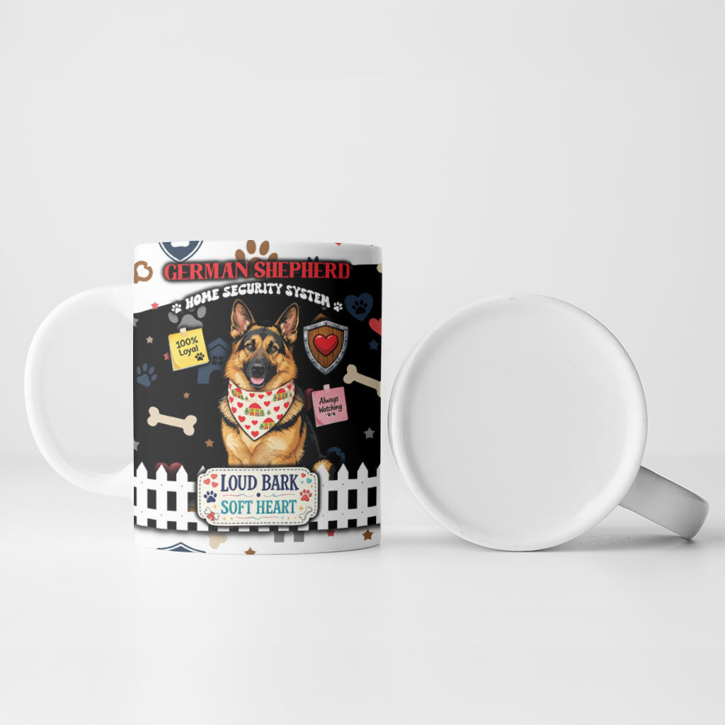 German Shepherd Home Security With A Heart Ceramic Mug Officer Loyal Guard Dog Best Friend Mascot