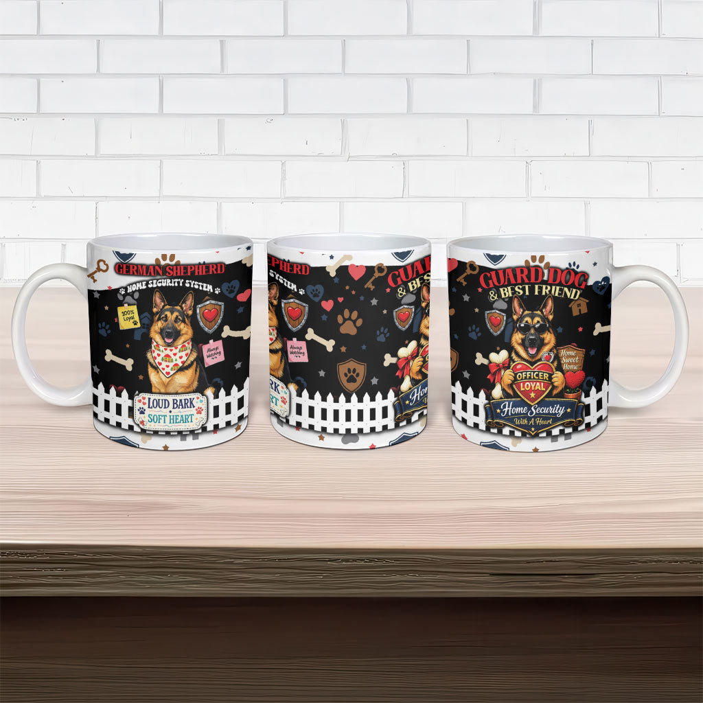 German Shepherd Home Security With A Heart Ceramic Mug Officer Loyal Guard Dog Best Friend Mascot