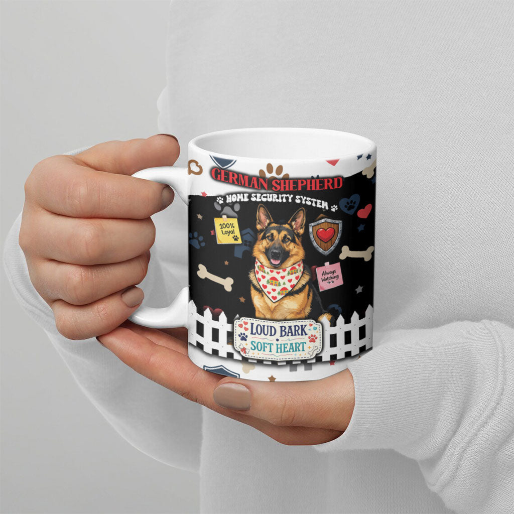 German Shepherd Home Security With A Heart Ceramic Mug Officer Loyal Guard Dog Best Friend Mascot