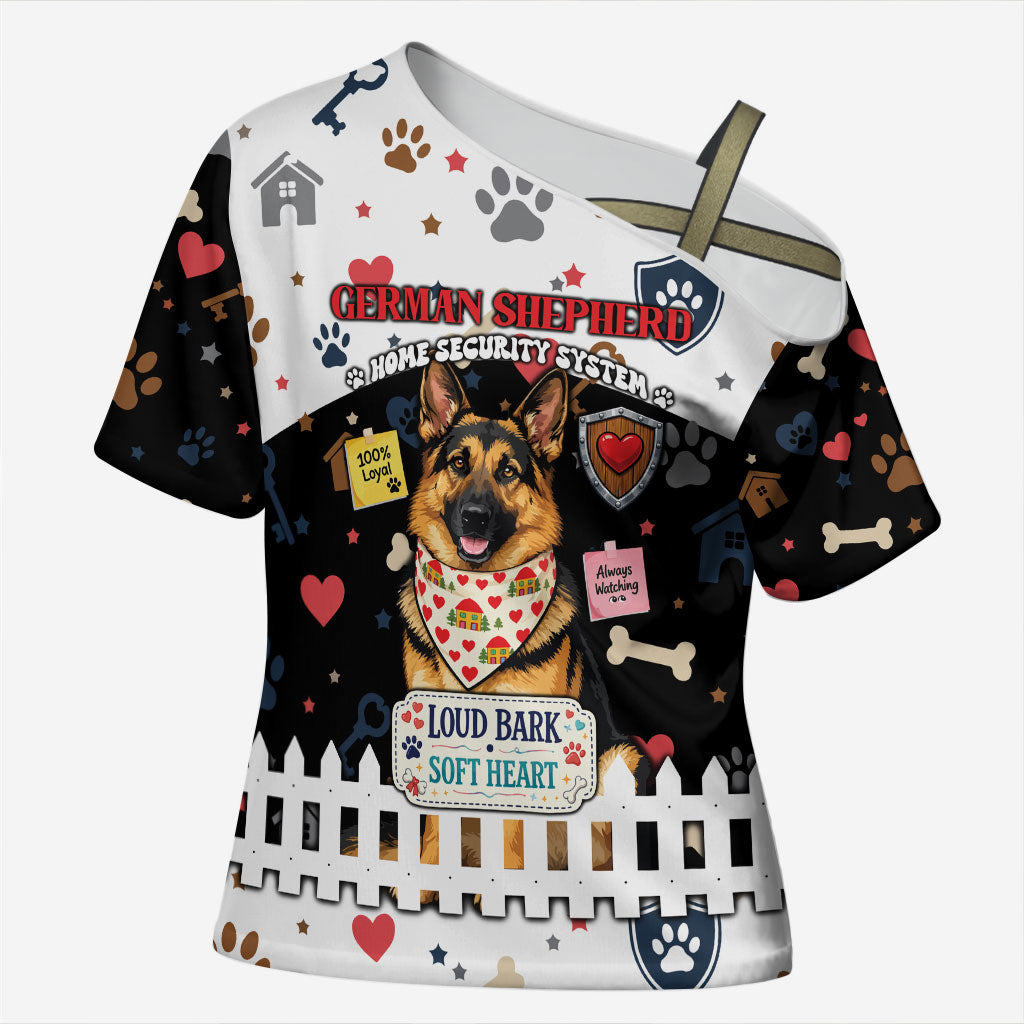 German Shepherd Home Security With A Heart Cross Shoulder Shirt Officer Loyal Guard Dog Best Friend Mascot