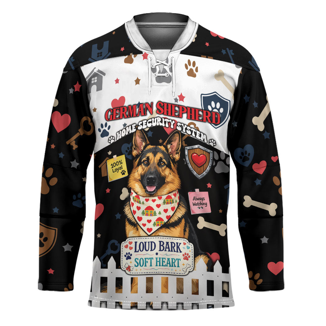German Shepherd Home Security With A Heart Hockey Jersey Officer Loyal Guard Dog Best Friend Mascot