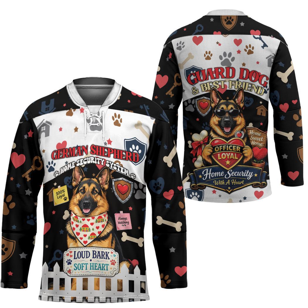 German Shepherd Home Security With A Heart Hockey Jersey Officer Loyal Guard Dog Best Friend Mascot