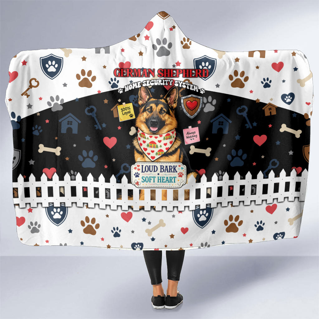 German Shepherd Home Security With A Heart Hooded Blanket Officer Loyal Guard Dog Best Friend Mascot