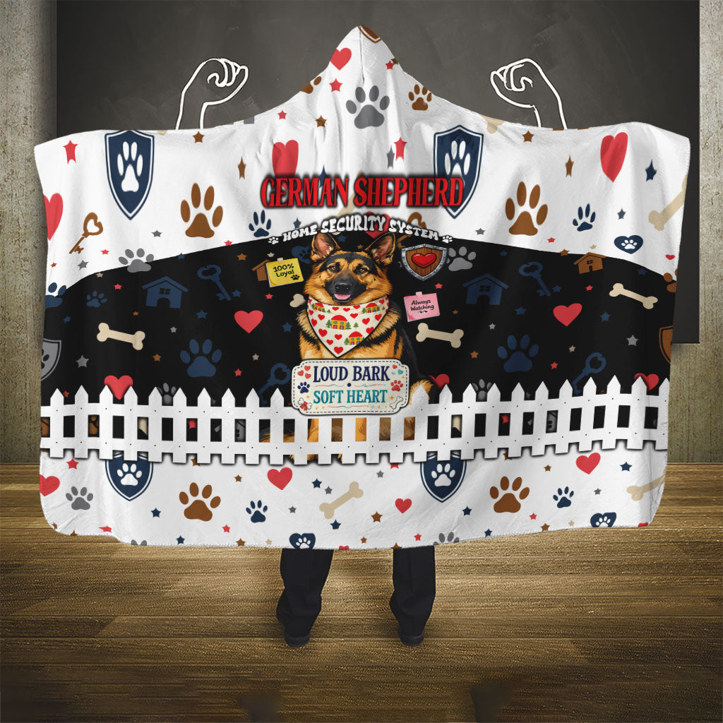 German Shepherd Home Security With A Heart Hooded Blanket Officer Loyal Guard Dog Best Friend Mascot