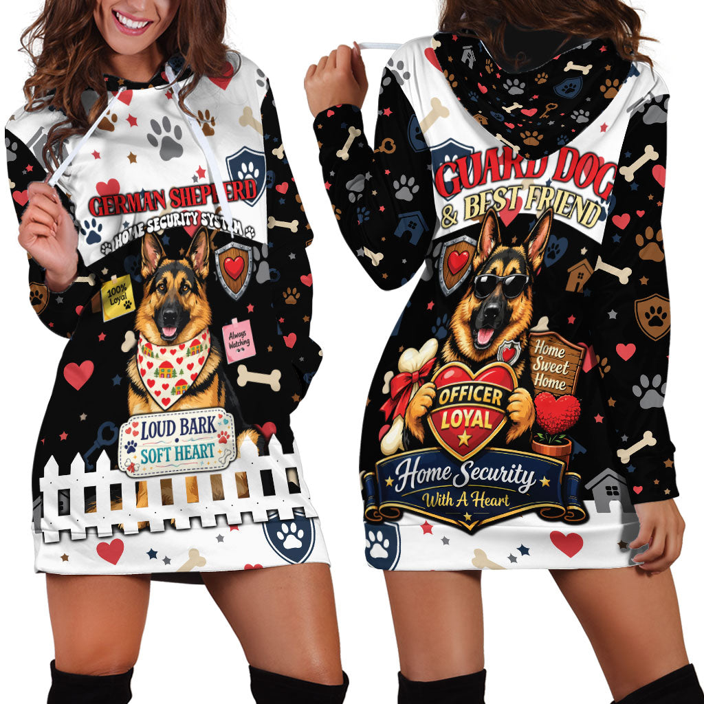 German Shepherd Home Security With A Heart Hoodie Dress Officer Loyal Guard Dog Best Friend Mascot