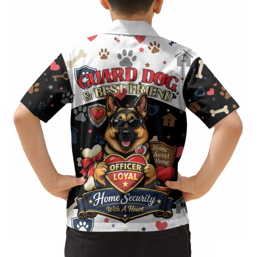 German Shepherd Home Security With A Heart Kid Hawaiian Shirt Officer Loyal Guard Dog Best Friend Mascot