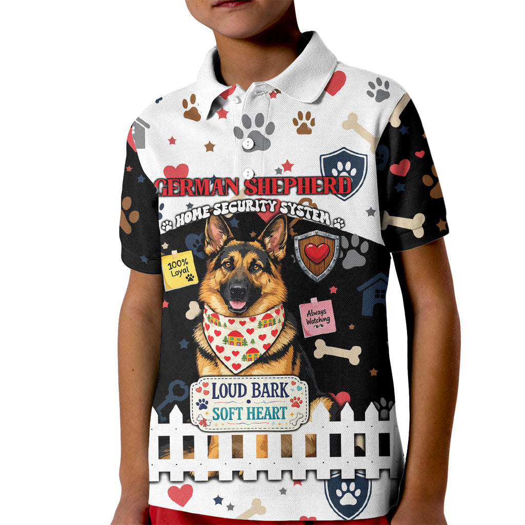 German Shepherd Home Security With A Heart Kid Polo Shirt Officer Loyal Guard Dog Best Friend Mascot