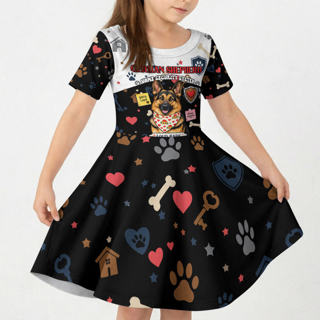 German Shepherd Home Security With A Heart Kid Short Sleeve Dress Officer Loyal Guard Dog Best Friend Mascot