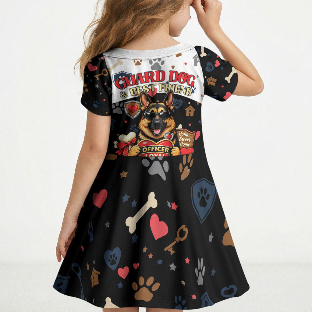 German Shepherd Home Security With A Heart Kid Short Sleeve Dress Officer Loyal Guard Dog Best Friend Mascot