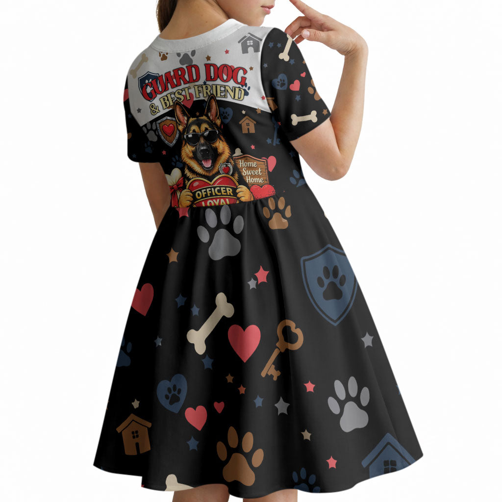 German Shepherd Home Security With A Heart Kid Short Sleeve Dress Officer Loyal Guard Dog Best Friend Mascot