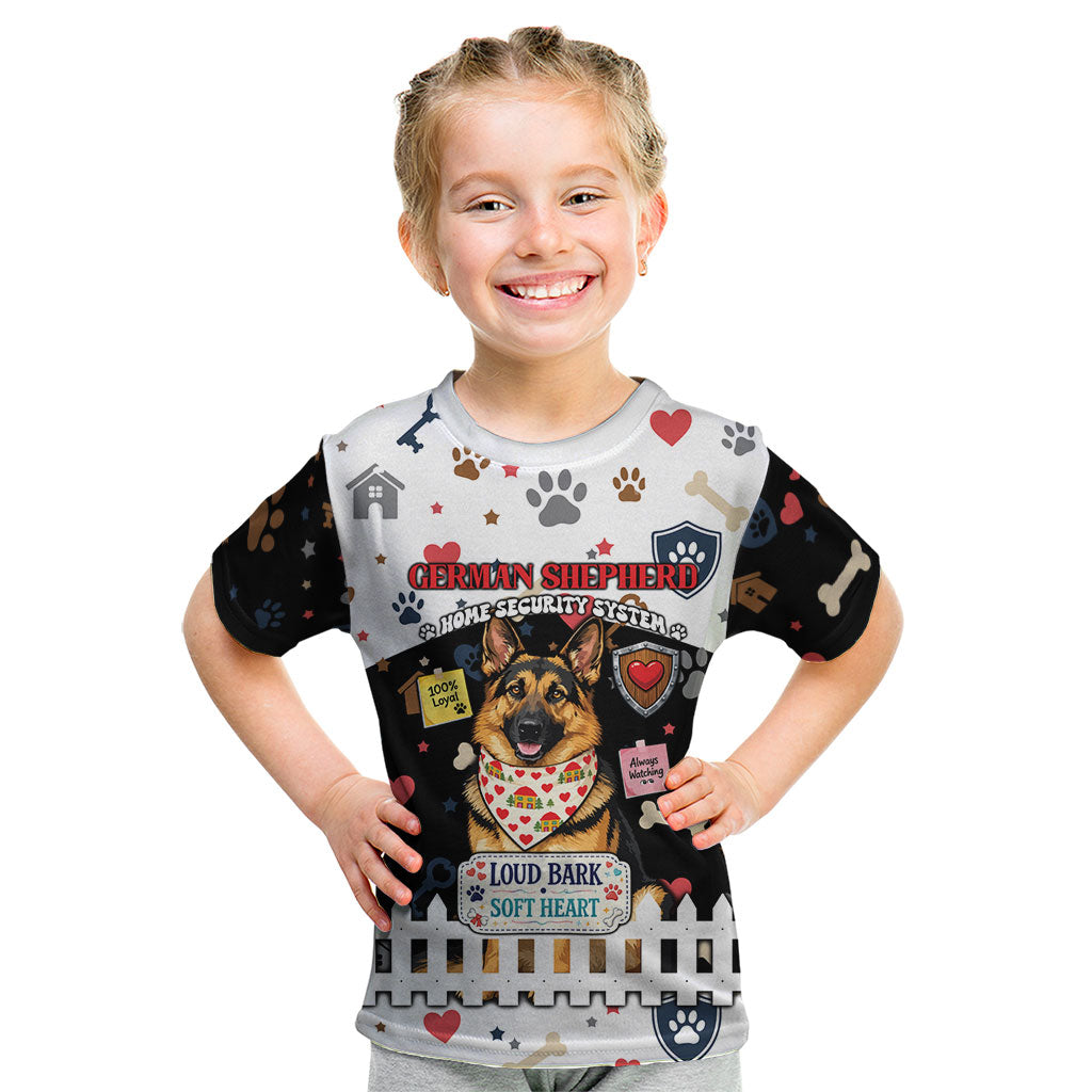 German Shepherd Home Security With A Heart Kid T Shirt Officer Loyal Guard Dog Best Friend Mascot