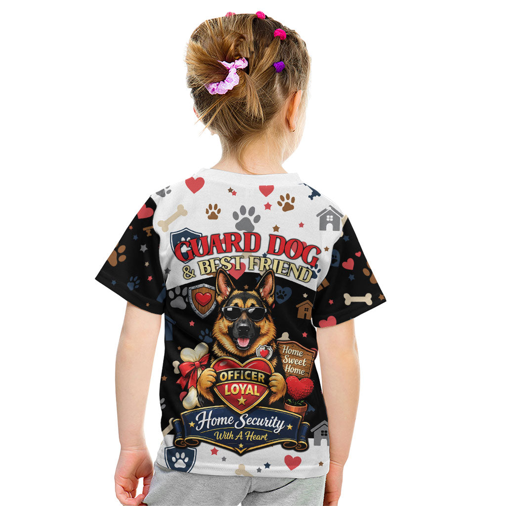 German Shepherd Home Security With A Heart Kid T Shirt Officer Loyal Guard Dog Best Friend Mascot