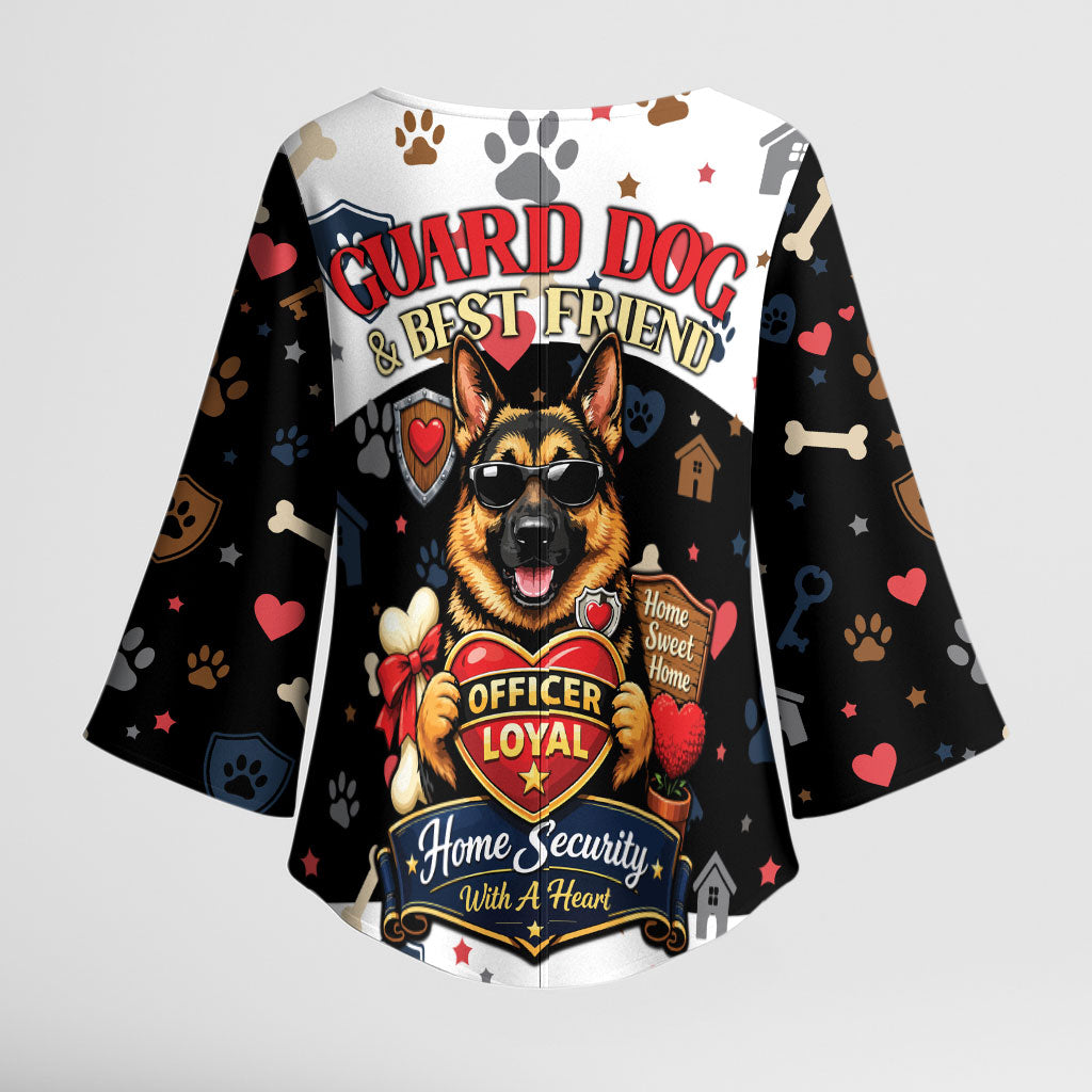 German Shepherd Home Security With A Heart Kimono Sleeve Blouse Officer Loyal Guard Dog Best Friend Mascot