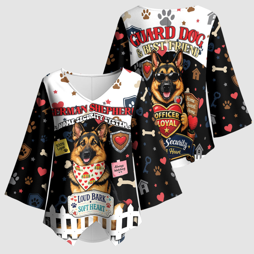 German Shepherd Home Security With A Heart Kimono Sleeve Blouse Officer Loyal Guard Dog Best Friend Mascot