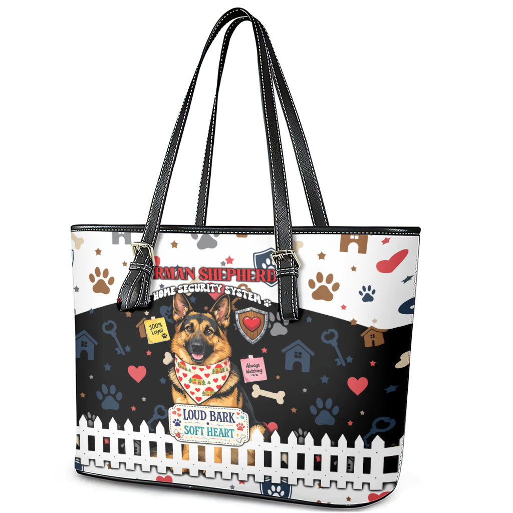 German Shepherd Home Security With A Heart Leather Tote Bag Officer Loyal Guard Dog Best Friend Mascot