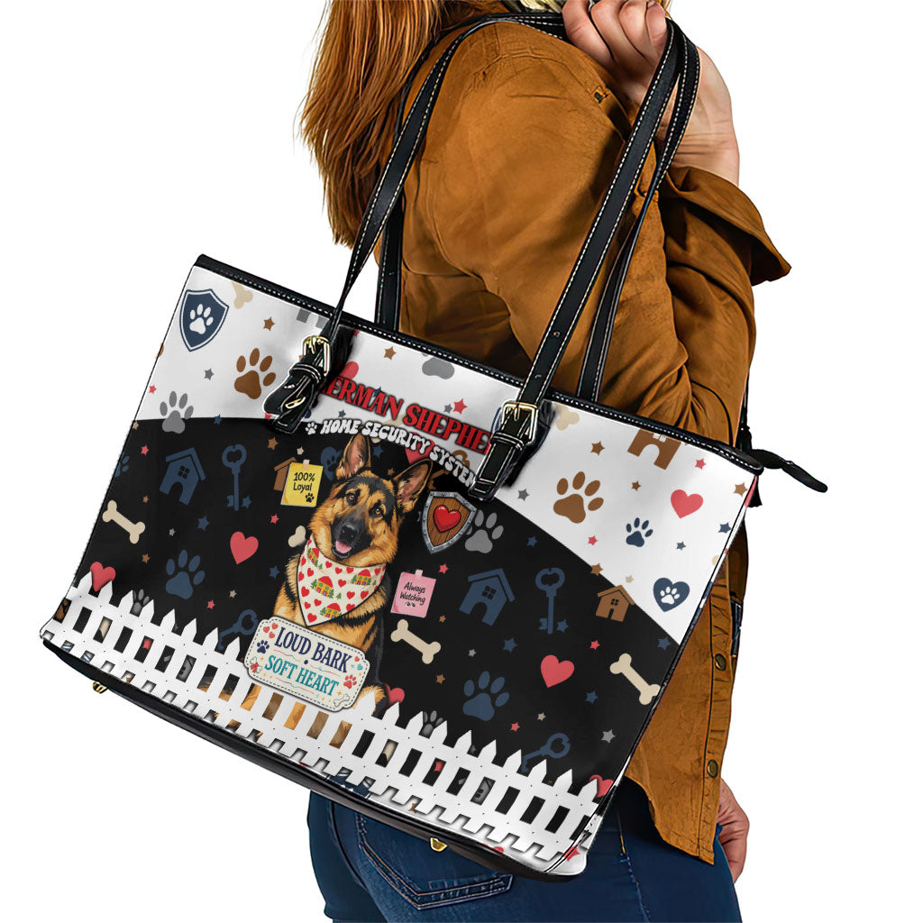 German Shepherd Home Security With A Heart Leather Tote Bag Officer Loyal Guard Dog Best Friend Mascot