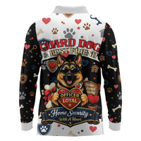 German Shepherd Home Security With A Heart Long Sleeve Polo Shirt Officer Loyal Guard Dog Best Friend Mascot