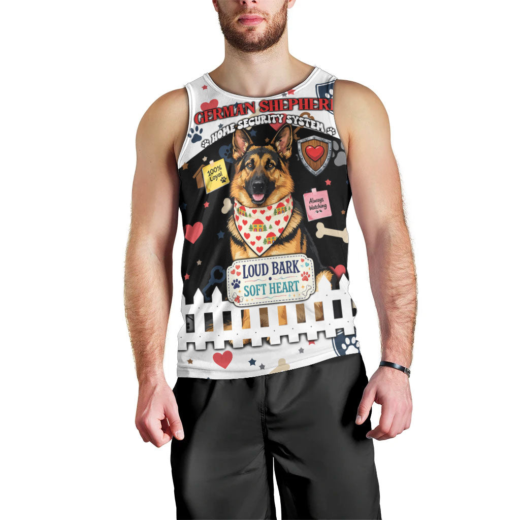 German Shepherd Home Security With A Heart Men Tank Top Officer Loyal Guard Dog Best Friend Mascot