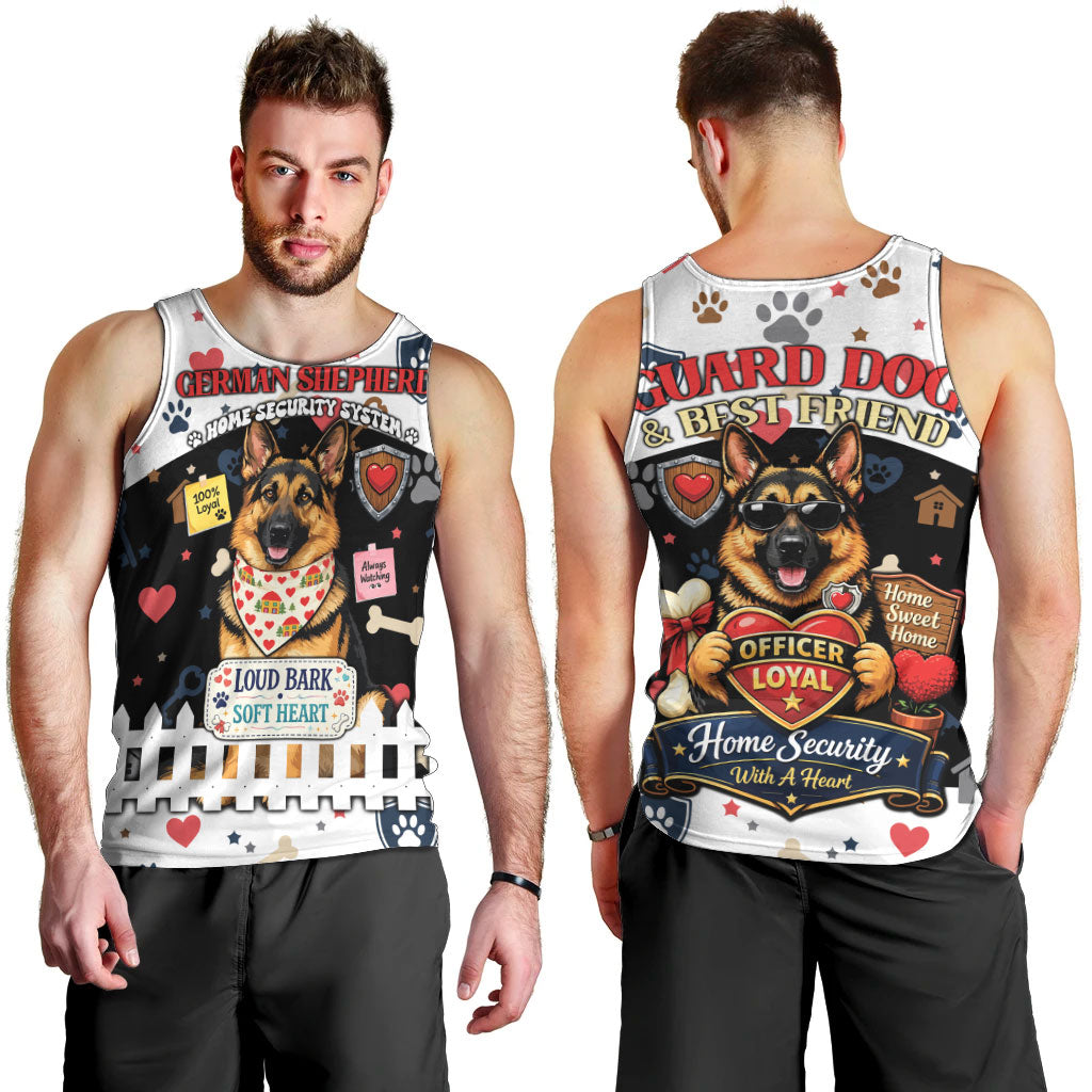German Shepherd Home Security With A Heart Men Tank Top Officer Loyal Guard Dog Best Friend Mascot