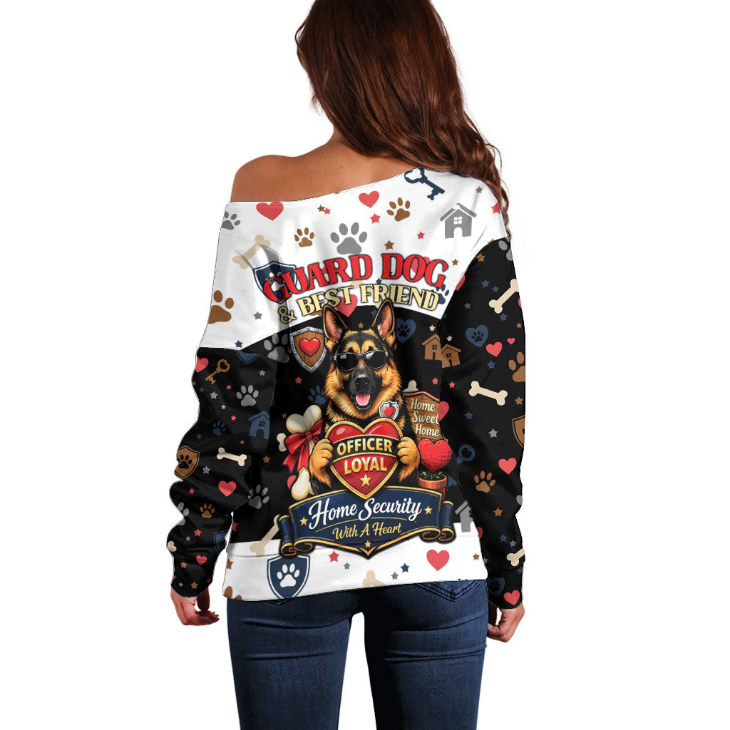 German Shepherd Home Security With A Heart Off Shoulder Sweater Officer Loyal Guard Dog Best Friend Mascot
