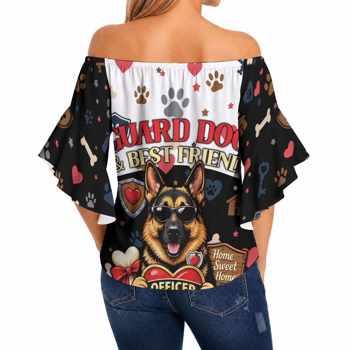 German Shepherd Home Security With A Heart Off Shoulder Wrap Waist Top Officer Loyal Guard Dog Best Friend Mascot