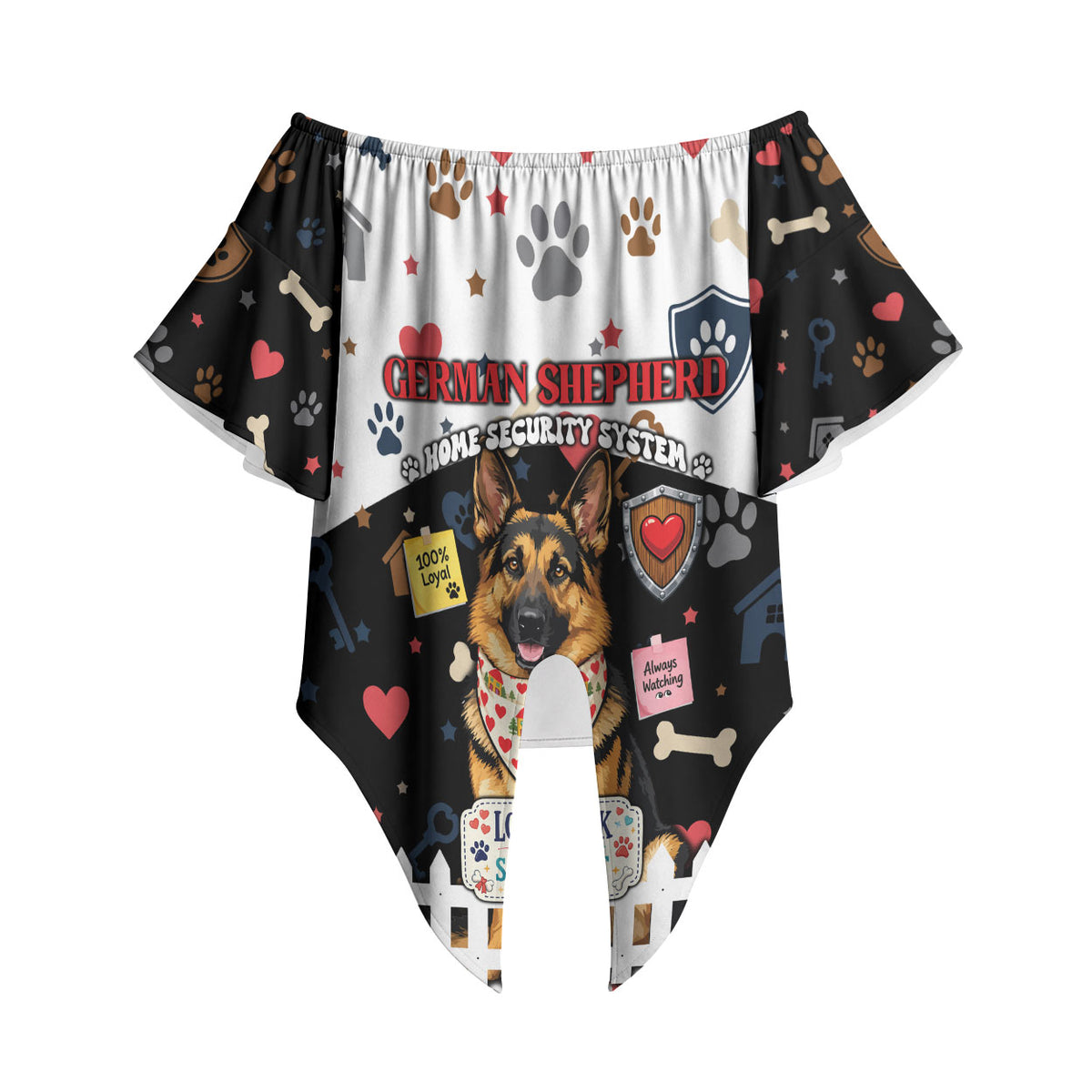 German Shepherd Home Security With A Heart Off Shoulder Wrap Waist Top Officer Loyal Guard Dog Best Friend Mascot