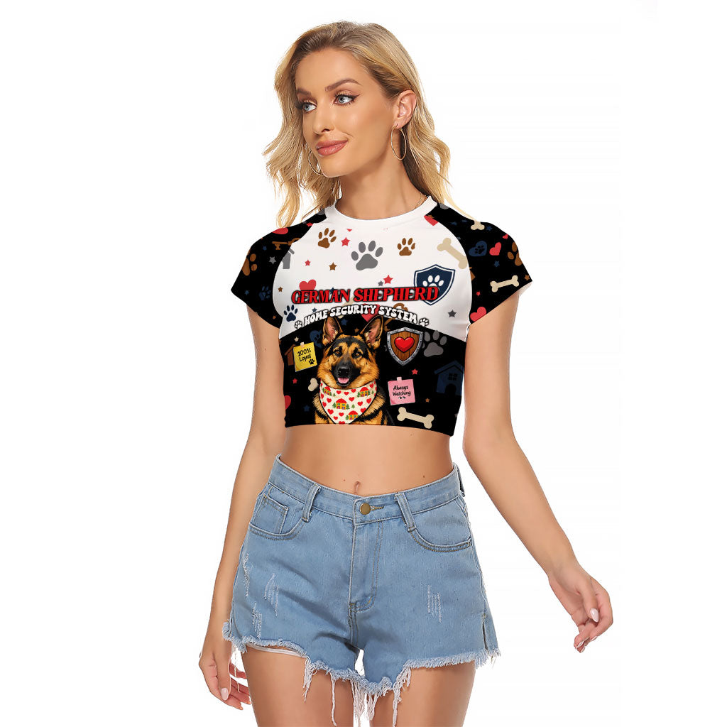 German Shepherd Home Security With A Heart Raglan Cropped T Shirt Officer Loyal Guard Dog Best Friend Mascot