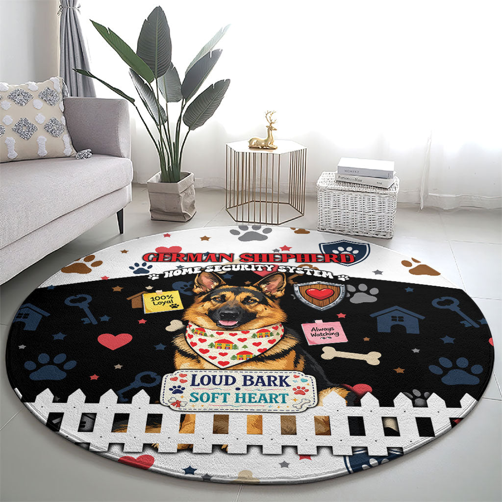 German Shepherd Home Security With A Heart Round Carpet Officer Loyal Guard Dog Best Friend Mascot