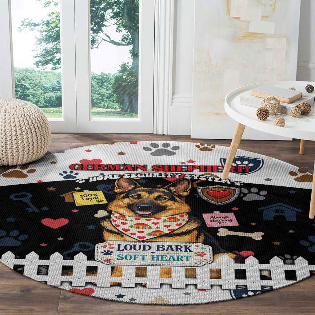 German Shepherd Home Security With A Heart Round Carpet Officer Loyal Guard Dog Best Friend Mascot