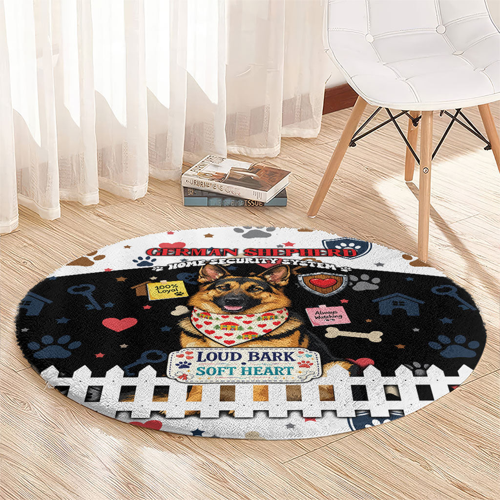 German Shepherd Home Security With A Heart Round Carpet Officer Loyal Guard Dog Best Friend Mascot