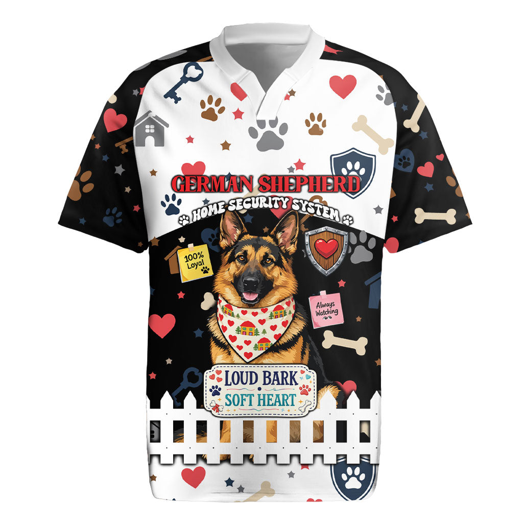 German Shepherd Home Security With A Heart Rugby Jersey Officer Loyal Guard Dog Best Friend Mascot