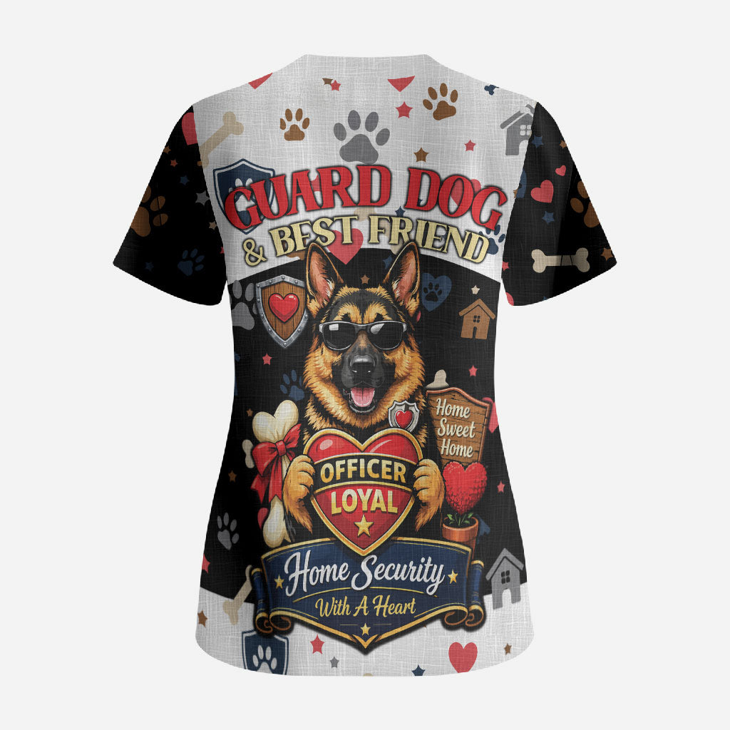 German Shepherd Home Security With A Heart Scrub Top Officer Loyal Guard Dog Best Friend Mascot