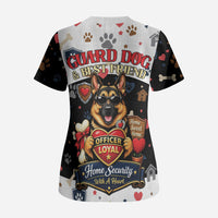 German Shepherd Home Security With A Heart Scrub Top Officer Loyal Guard Dog Best Friend Mascot