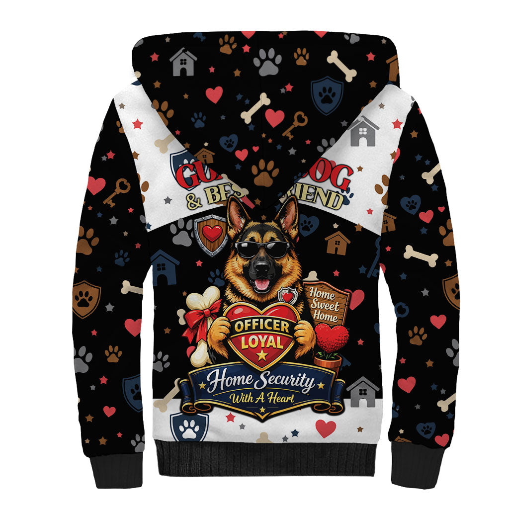 German Shepherd Home Security With A Heart Sherpa Hoodie Officer Loyal Guard Dog Best Friend Mascot