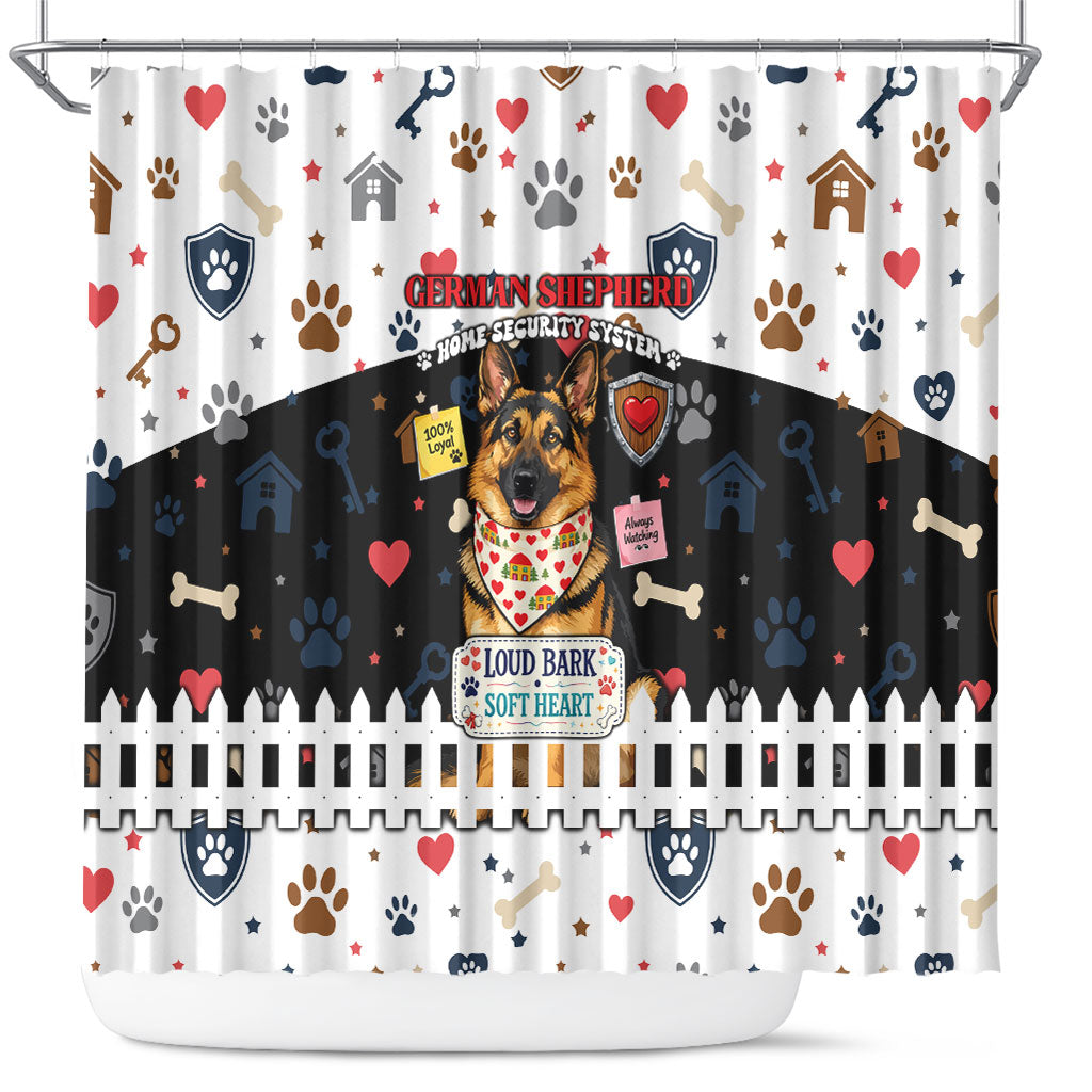 German Shepherd Home Security With A Heart Shower Curtain Officer Loyal Guard Dog Best Friend Mascot