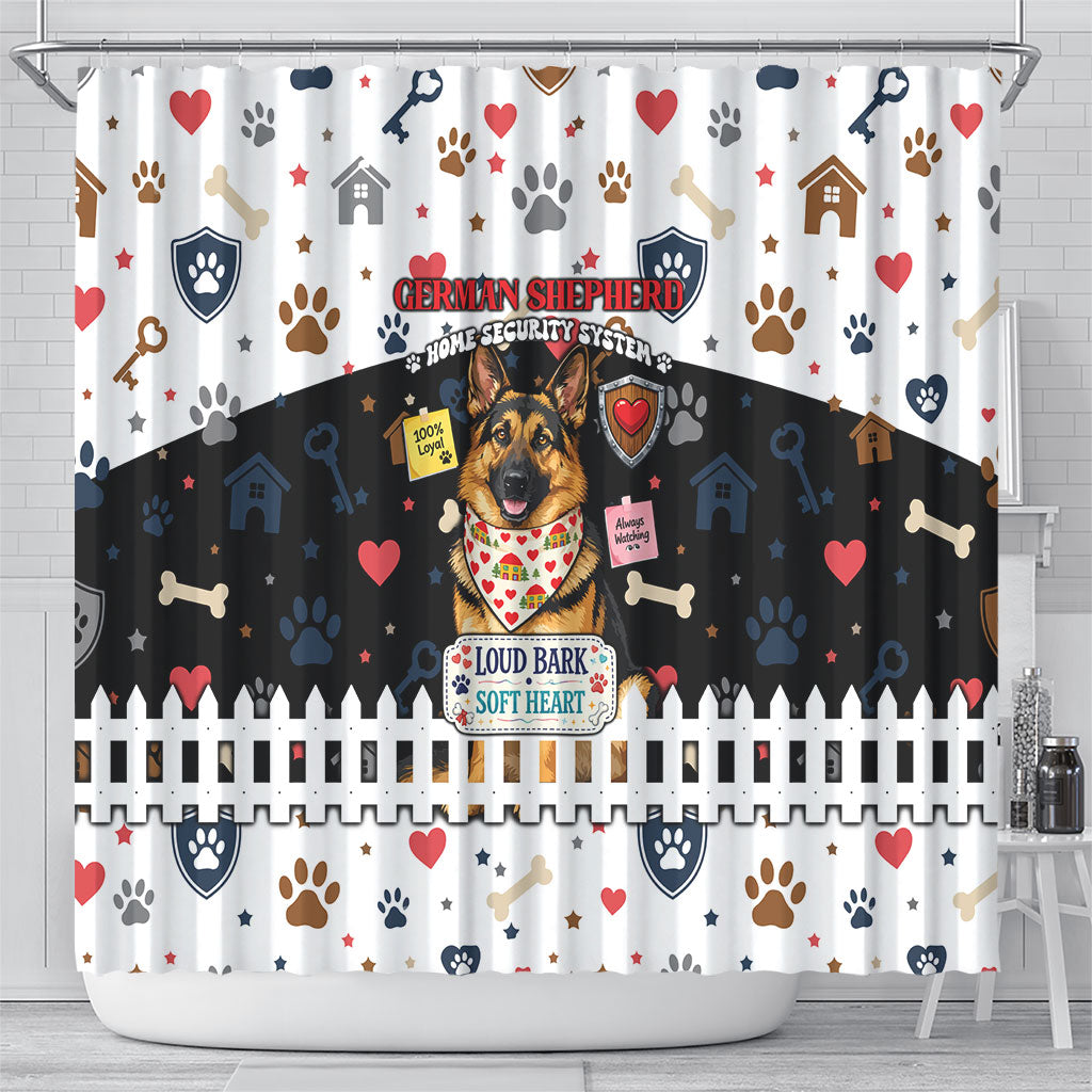 German Shepherd Home Security With A Heart Shower Curtain Officer Loyal Guard Dog Best Friend Mascot