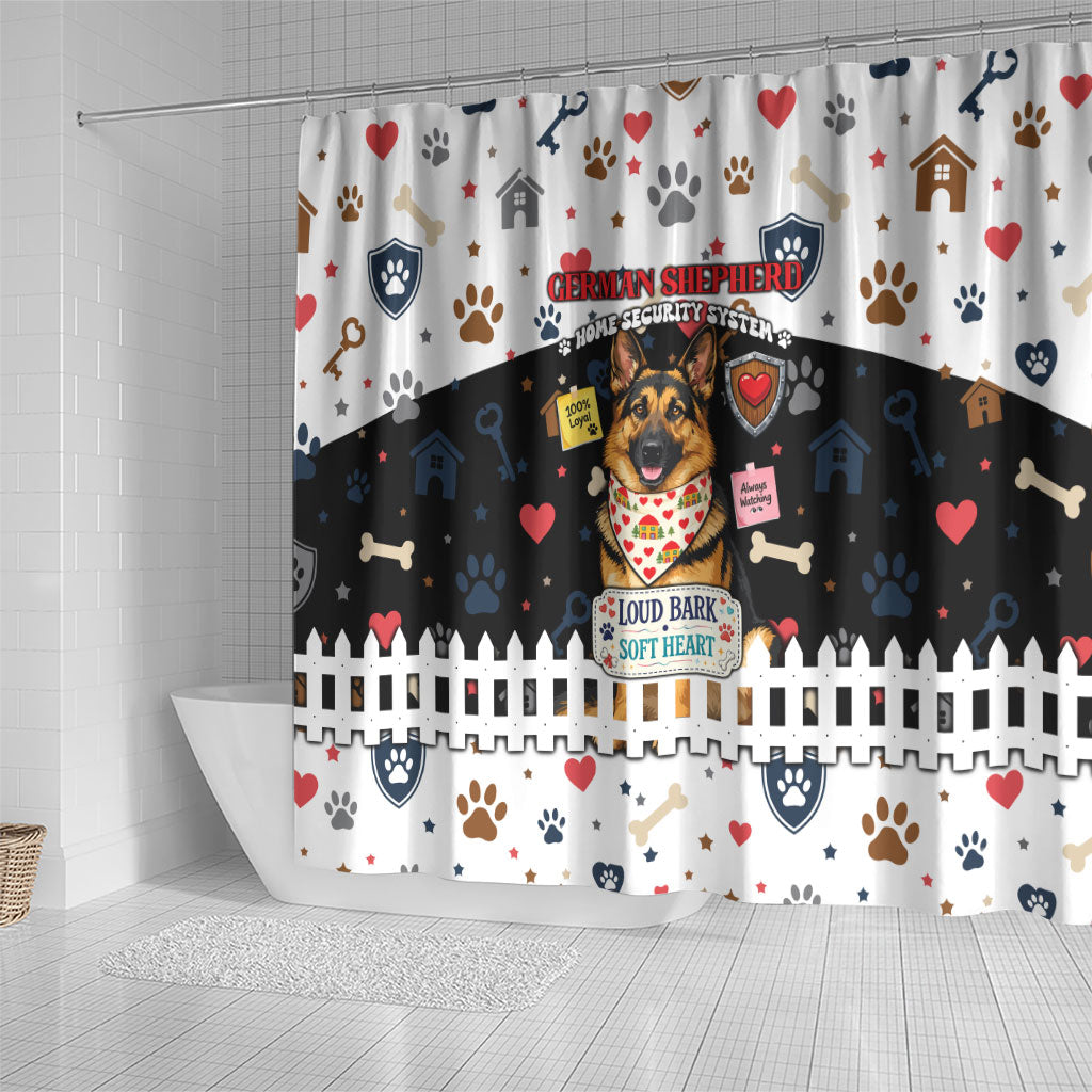 German Shepherd Home Security With A Heart Shower Curtain Officer Loyal Guard Dog Best Friend Mascot