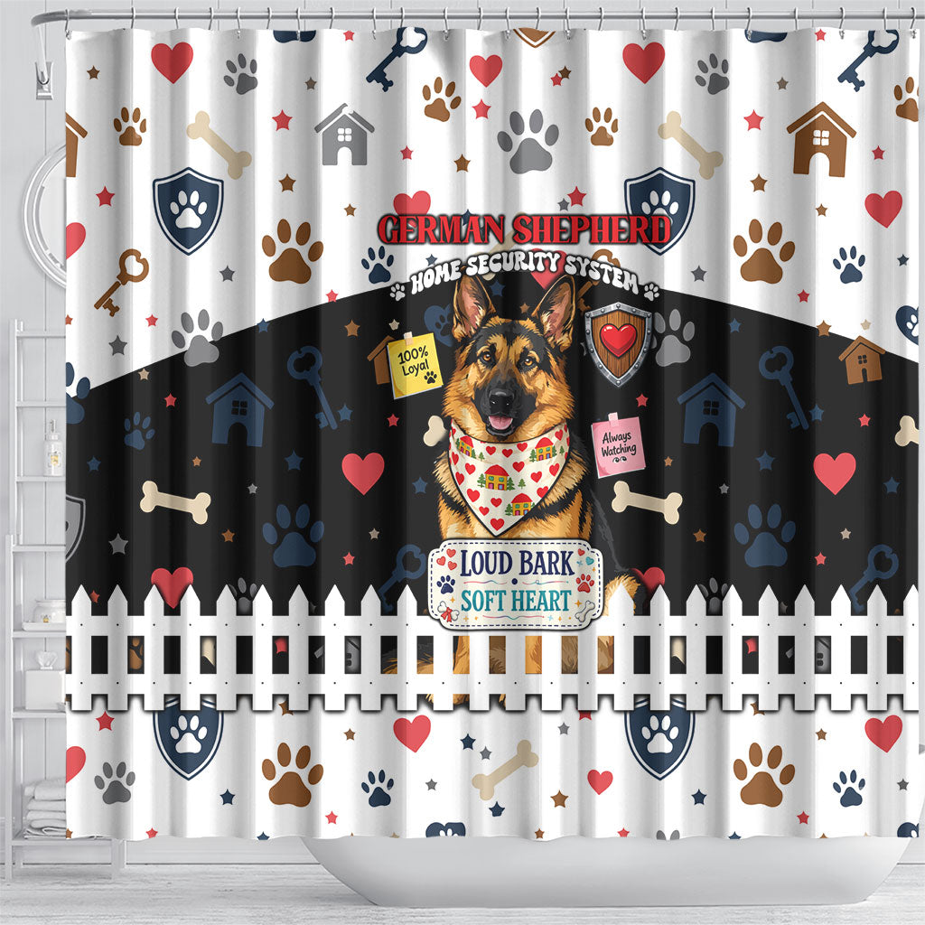 German Shepherd Home Security With A Heart Shower Curtain Officer Loyal Guard Dog Best Friend Mascot