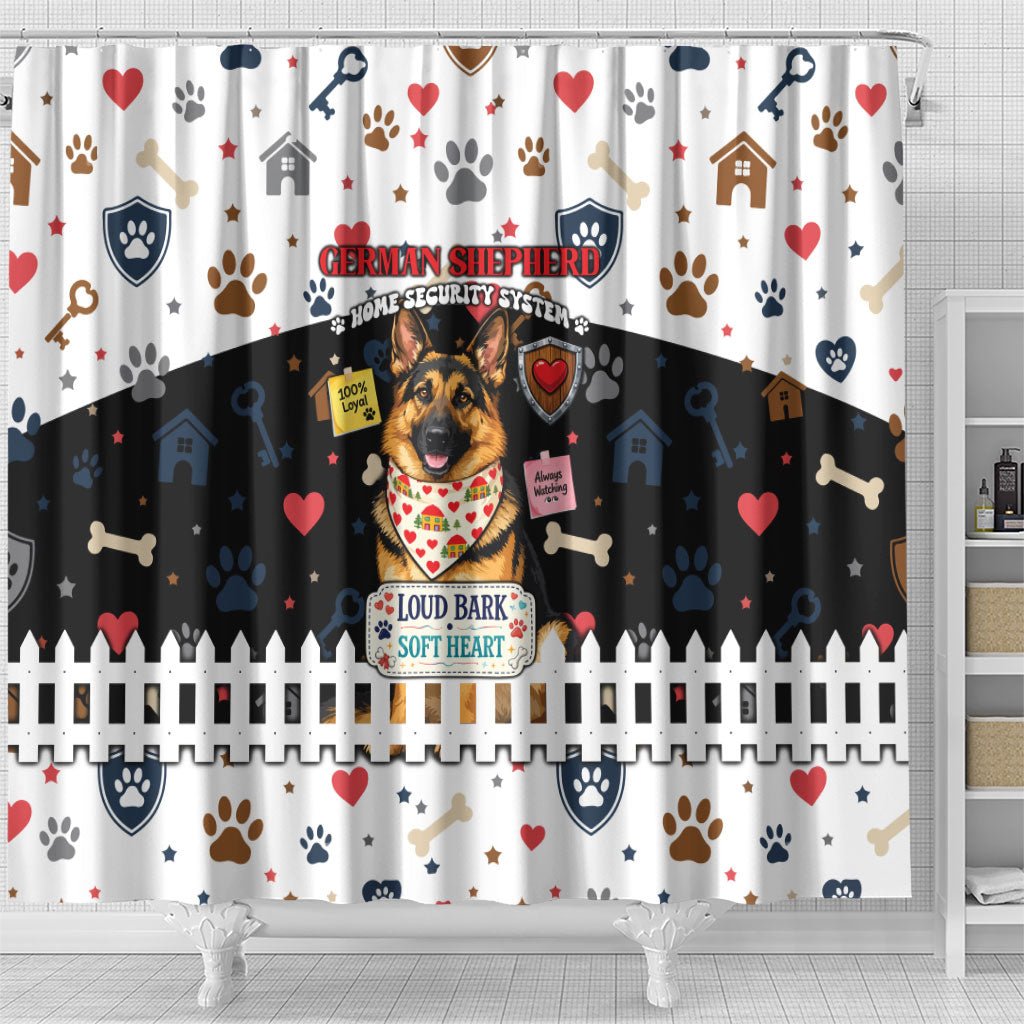 German Shepherd Home Security With A Heart Shower Curtain Officer Loyal Guard Dog Best Friend Mascot