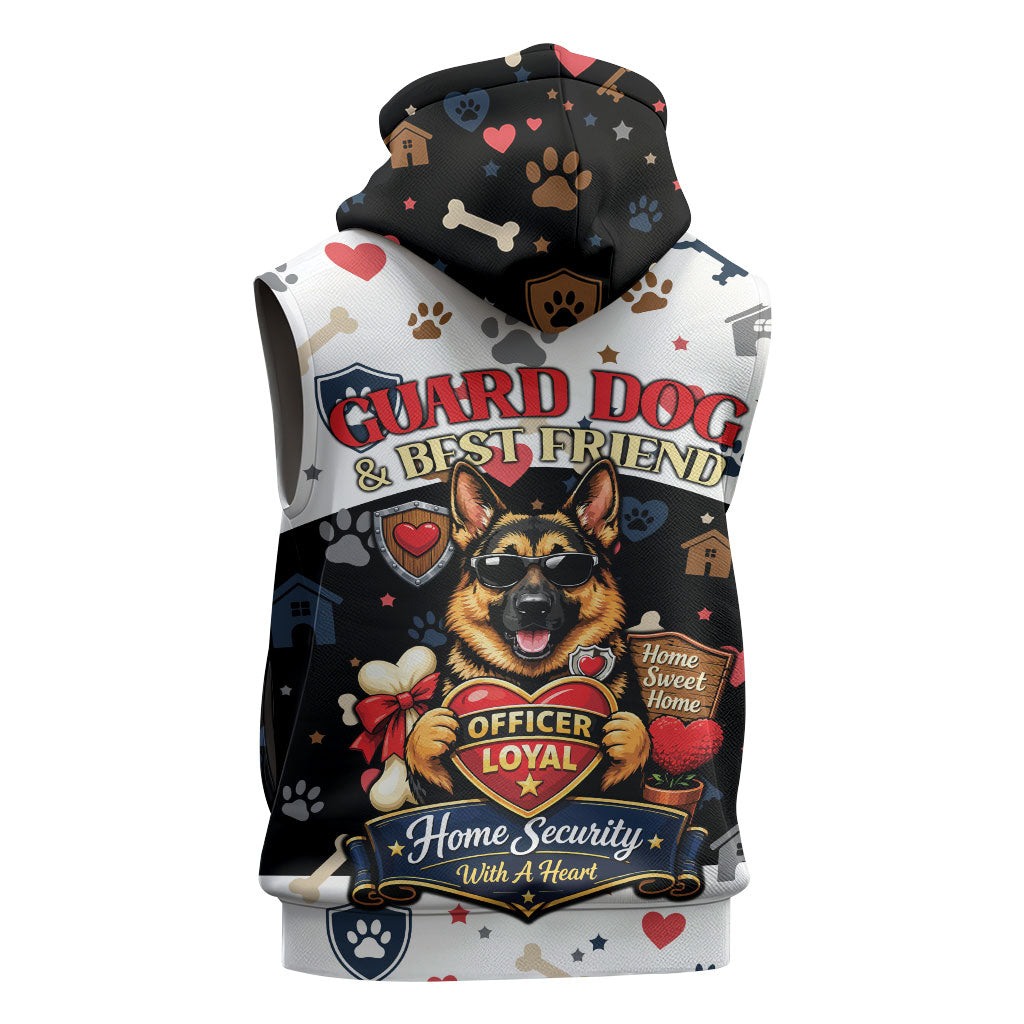 German Shepherd Home Security With A Heart Sleeveless Hoodie Officer Loyal Guard Dog Best Friend Mascot