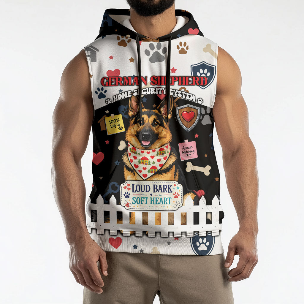 German Shepherd Home Security With A Heart Sleeveless Hoodie Officer Loyal Guard Dog Best Friend Mascot