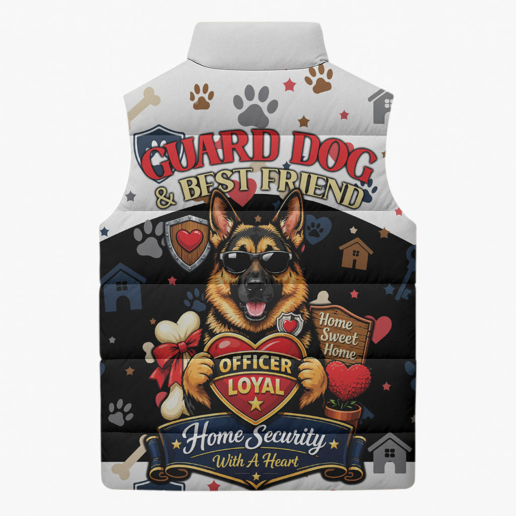 German Shepherd Home Security With A Heart Sleeveless Puffer Jacket Officer Loyal Guard Dog Best Friend Mascot