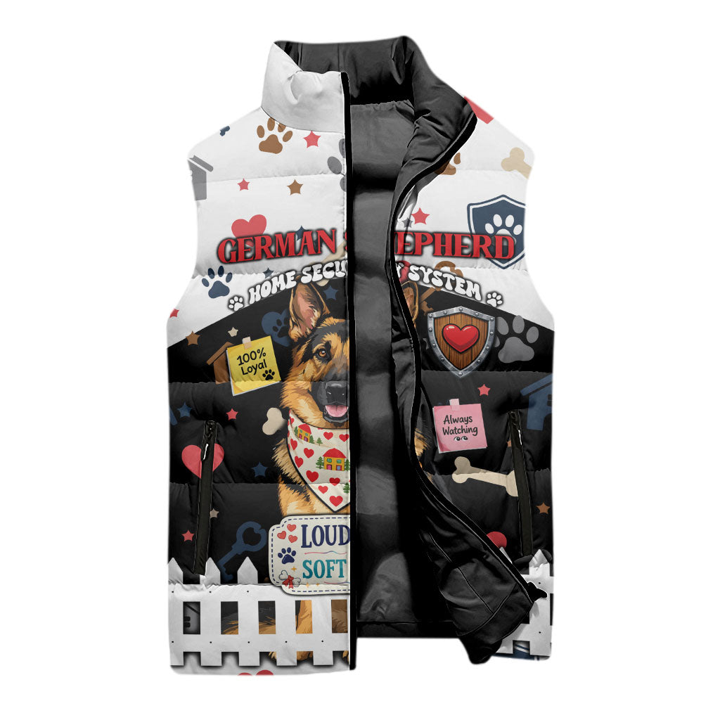 German Shepherd Home Security With A Heart Sleeveless Puffer Jacket Officer Loyal Guard Dog Best Friend Mascot