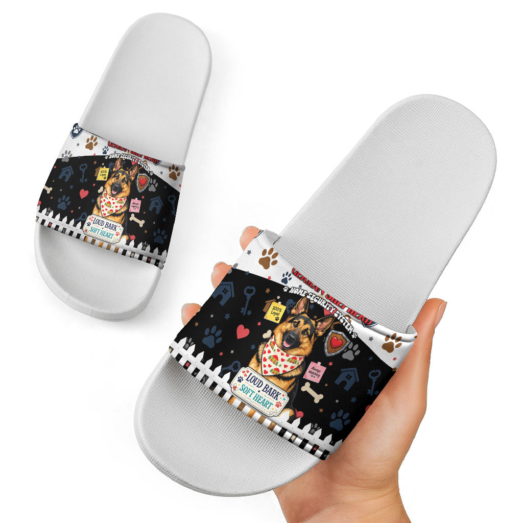 German Shepherd Home Security With A Heart Slide Sandals Officer Loyal Guard Dog Best Friend Mascot