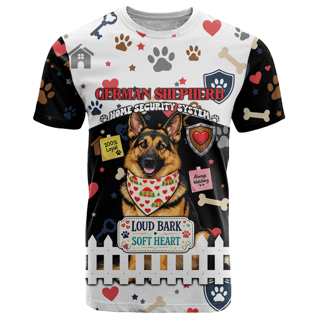 German Shepherd Home Security With A Heart T Shirt Officer Loyal Guard Dog Best Friend Mascot