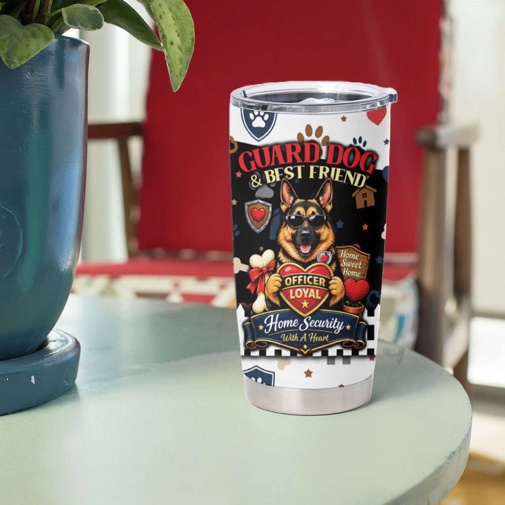 German Shepherd Home Security With A Heart Tumbler Cup Officer Loyal Guard Dog Best Friend Mascot