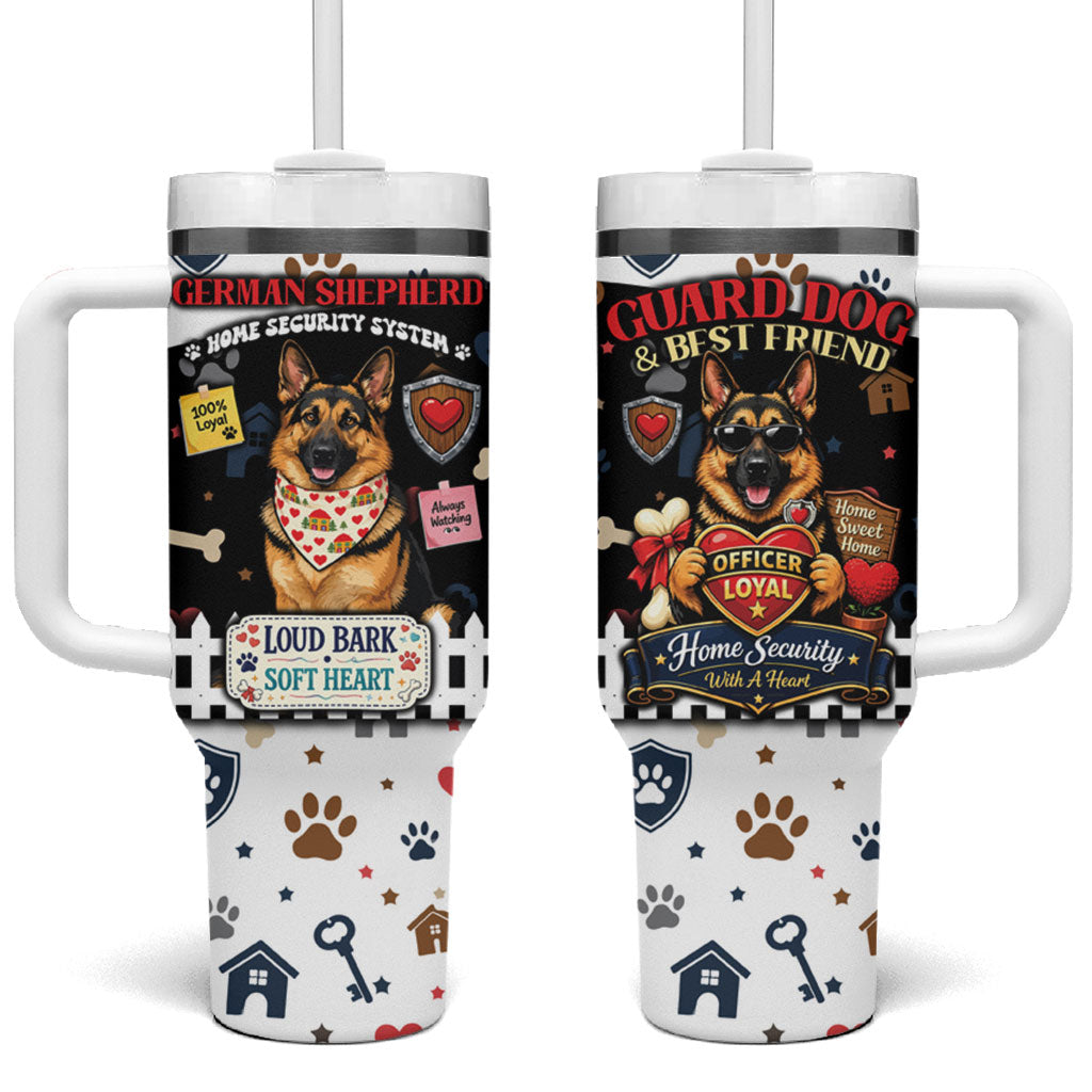 German Shepherd Home Security With A Heart Tumbler With Handle Officer Loyal Guard Dog Best Friend Mascot