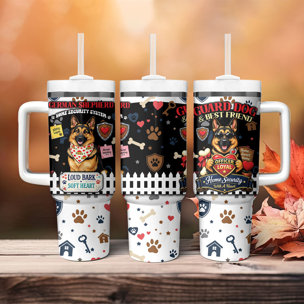 German Shepherd Home Security With A Heart Tumbler With Handle Officer Loyal Guard Dog Best Friend Mascot